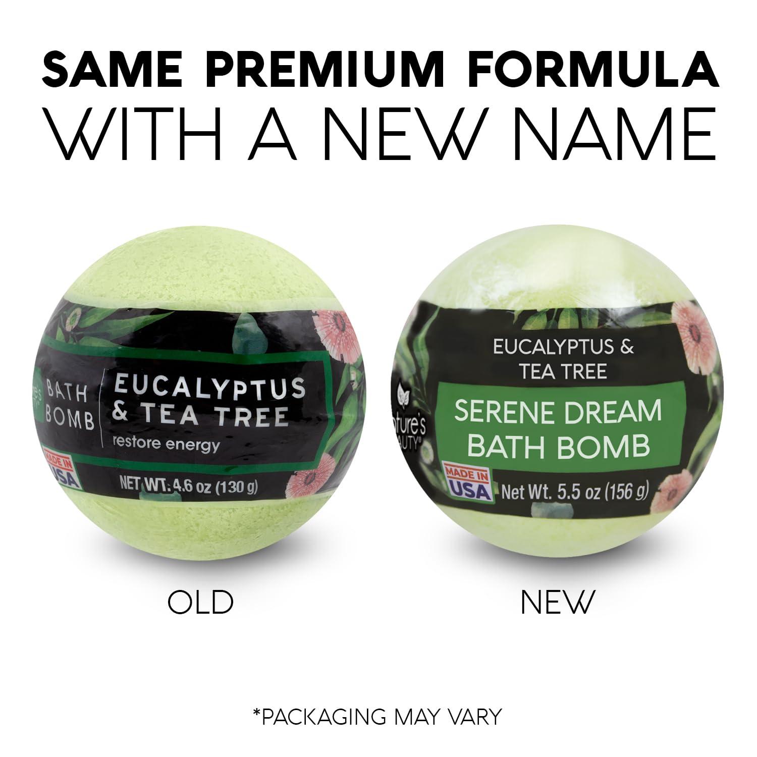 Nature's Beauty Nature's Beauty Eucalyptus & Tea Tree Bath Bomb Multi-Pack- Natural Hand Crafted, Non-Staining, Luxury Fizzy Spa Bomb, Sooth + Restore Skin, Made w/Coconut Oil & Witch Hazel, 4.6oz (4 Pack)