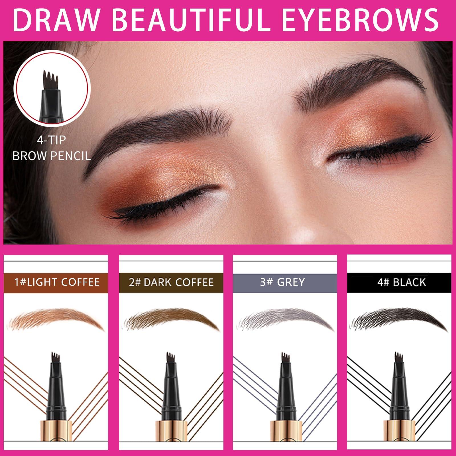 Lalasani Eyebrow Pencil with 4 Micro-Fork Tip Precision Application Waterproof Smudge-Proof 24H Long-Lasting & Easy Glam Look Eyebrow Pen - 4# Black