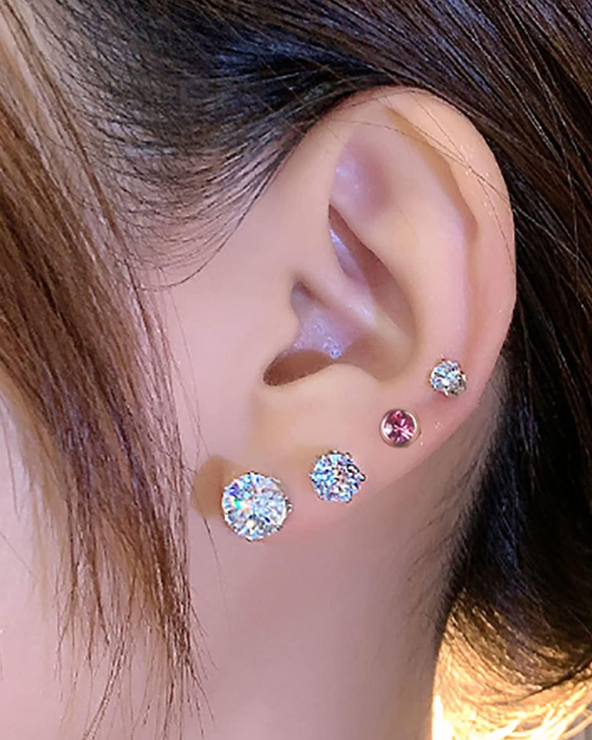 SLVIEKAE Ear Piercing Kit 4 Pcs Ear Piercing Gun Disposable Ear Piercing Gun Kit with Cubic Zirconia Silver Earring Studs (Red)