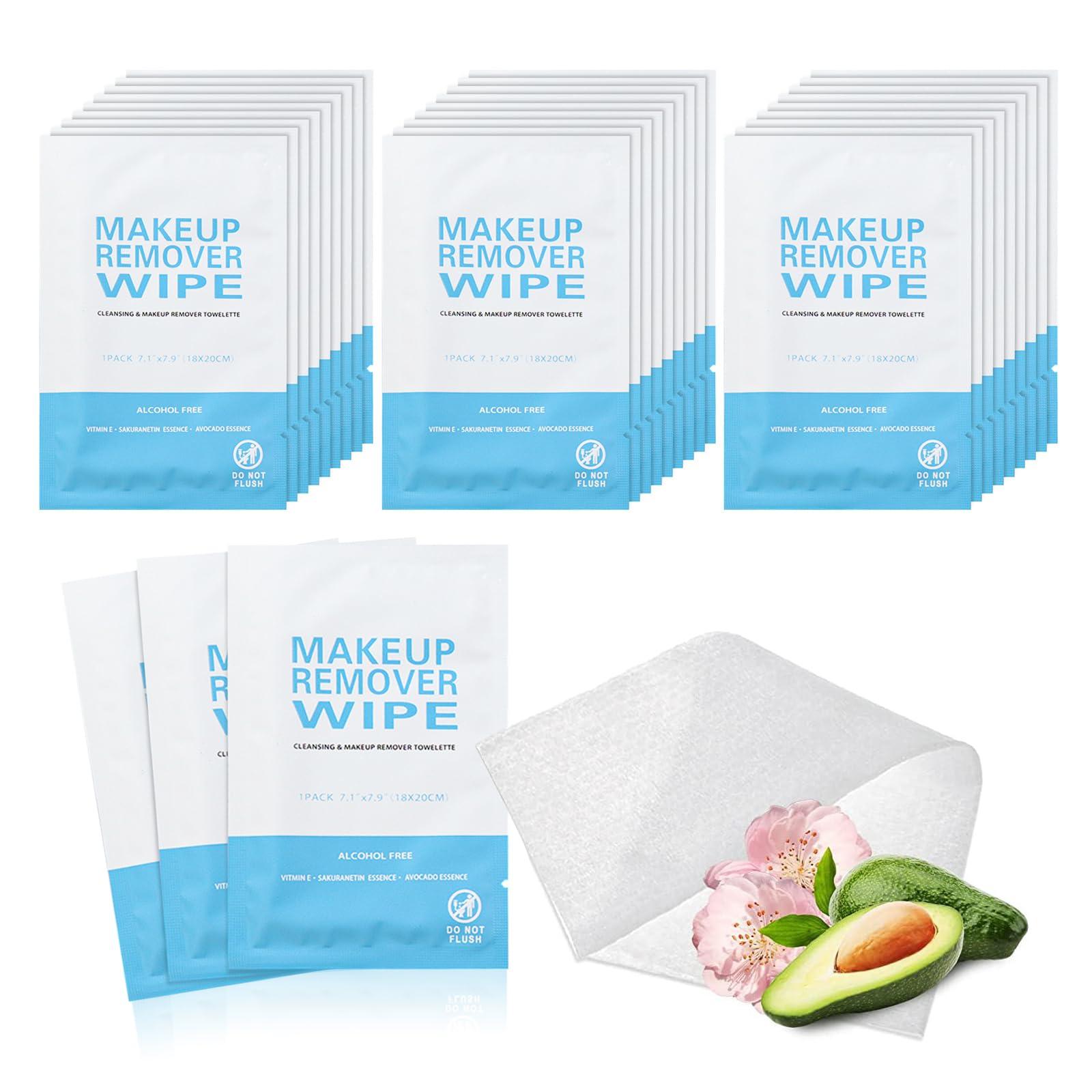 Gisdo 100 Pack Individual Makeup Remover Wipes, Makeup Remover Wipes Individually Wrapped Makeup Wipes Bulk Face Cleansing Wipes, Travel Makeup Remover Cloth for Travel Hotel Skin Care Face Cleansing
