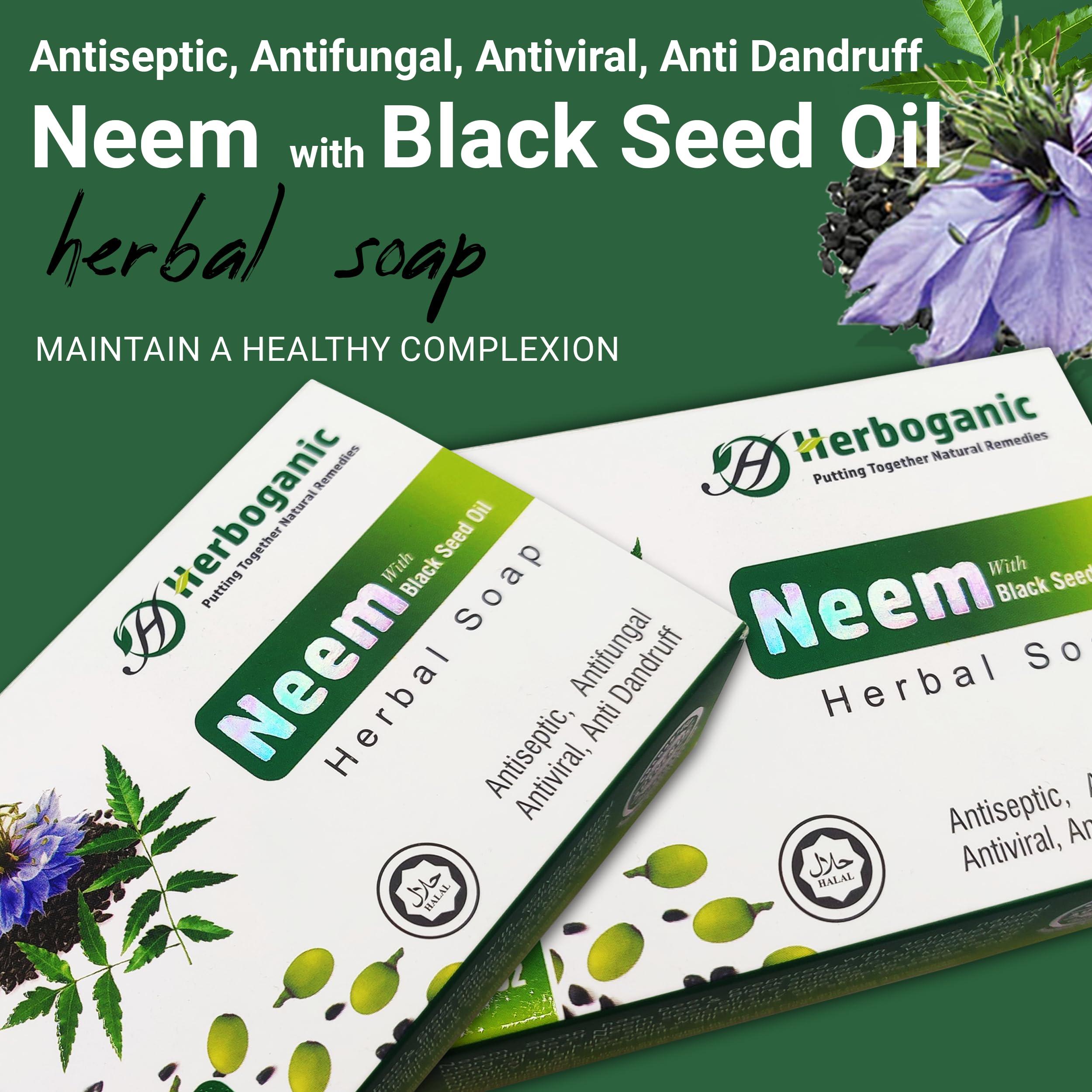 HERBOGANIC HERBOGANIC Neem and Black Seed Oil Herbal Soap | Natural Bar Soap for Face and Body | Purifying and Nourishing | Suitable for Men and Women| 5 Oz (Pack of 1)