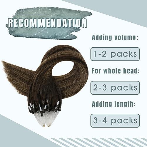 Fshine Fshine Real Micro Ring Balayage Hair Extensions Human Hair 16 Inch 50g Micro Loop Hair Extensions Dark Brown Fading to Color 6 Middle Brown Highlight with Dark Brown Remy Straight Micro Loop Hair
