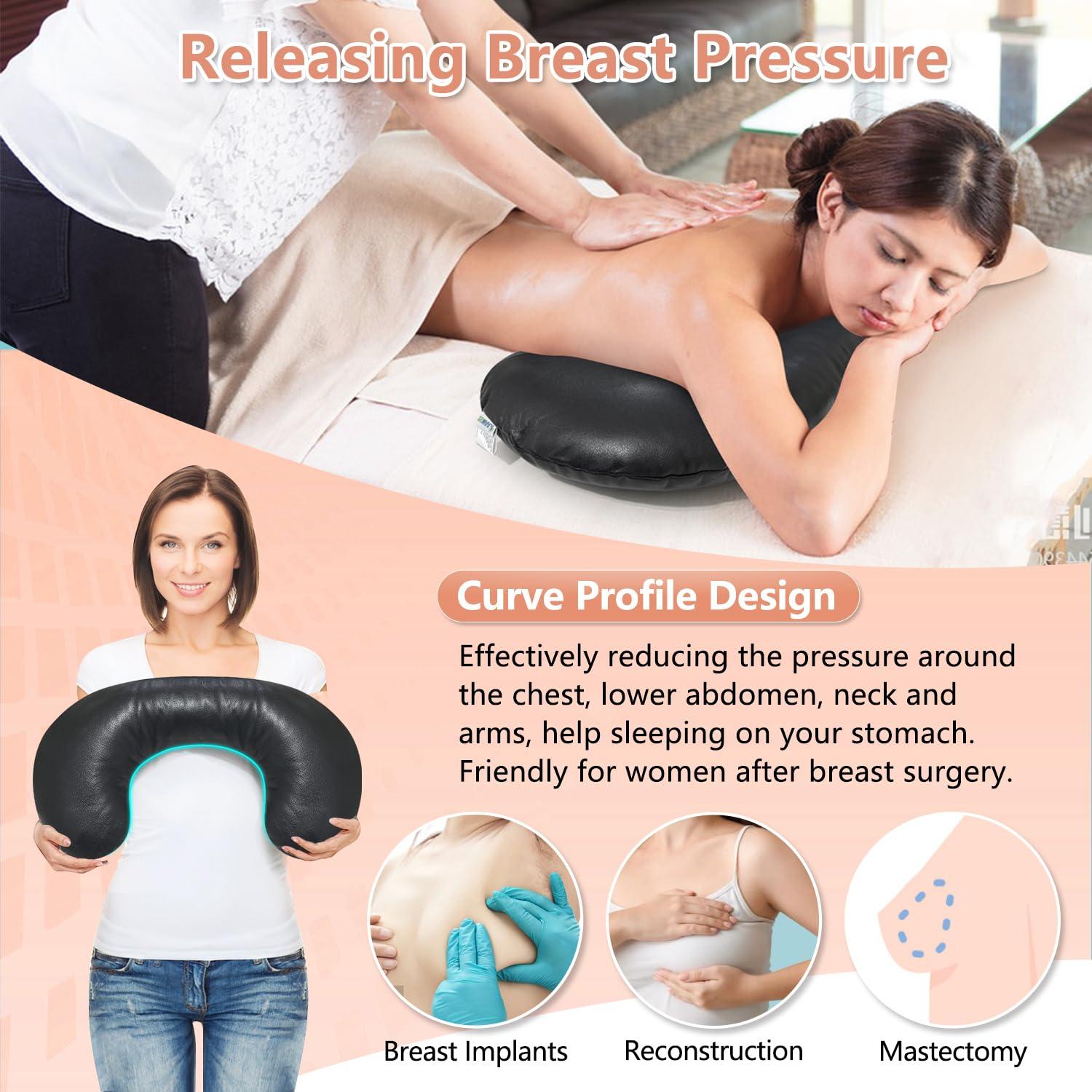 KAAMOS Breast Pillow for Massage Table, Massage Breast Support Pillow for Sleeping, Massage Bolster Wedge, Post Surgery Breast Pillow Chest, Faux Leather Spa Massage Cushion Prone Pillow for Beauty Salon