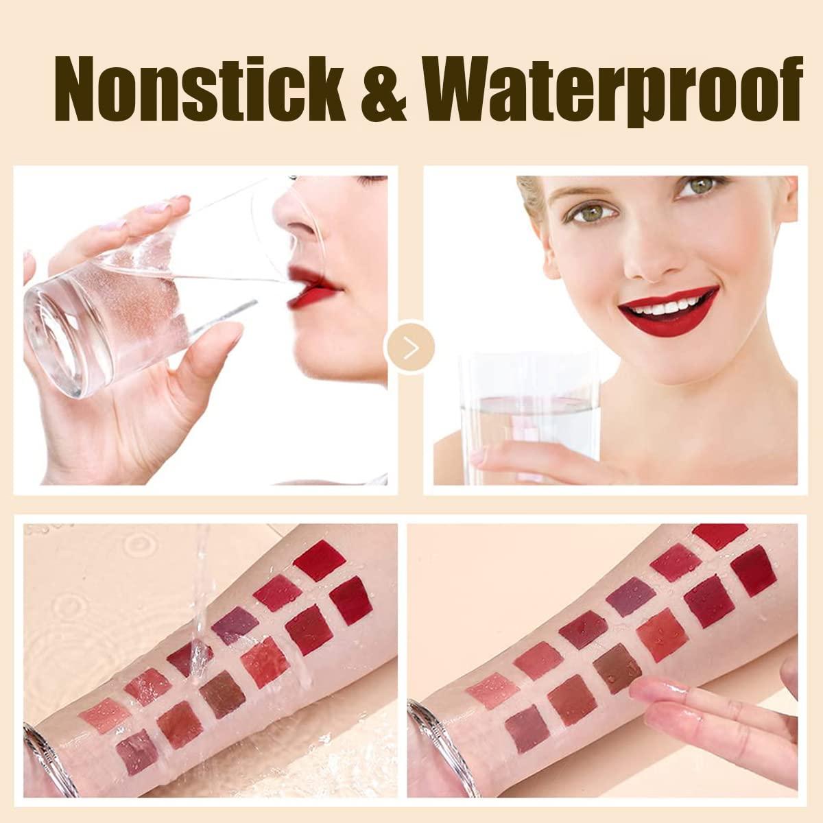 Pakivs Pakivs 12Pcs Matte Liquid Lipstick Set, Dark Bright Red 24-hour Lip Gloss Kit Long-Lasting Waterproof Lip Stain Non-Stick Cup Not Lipgloss Set for Women