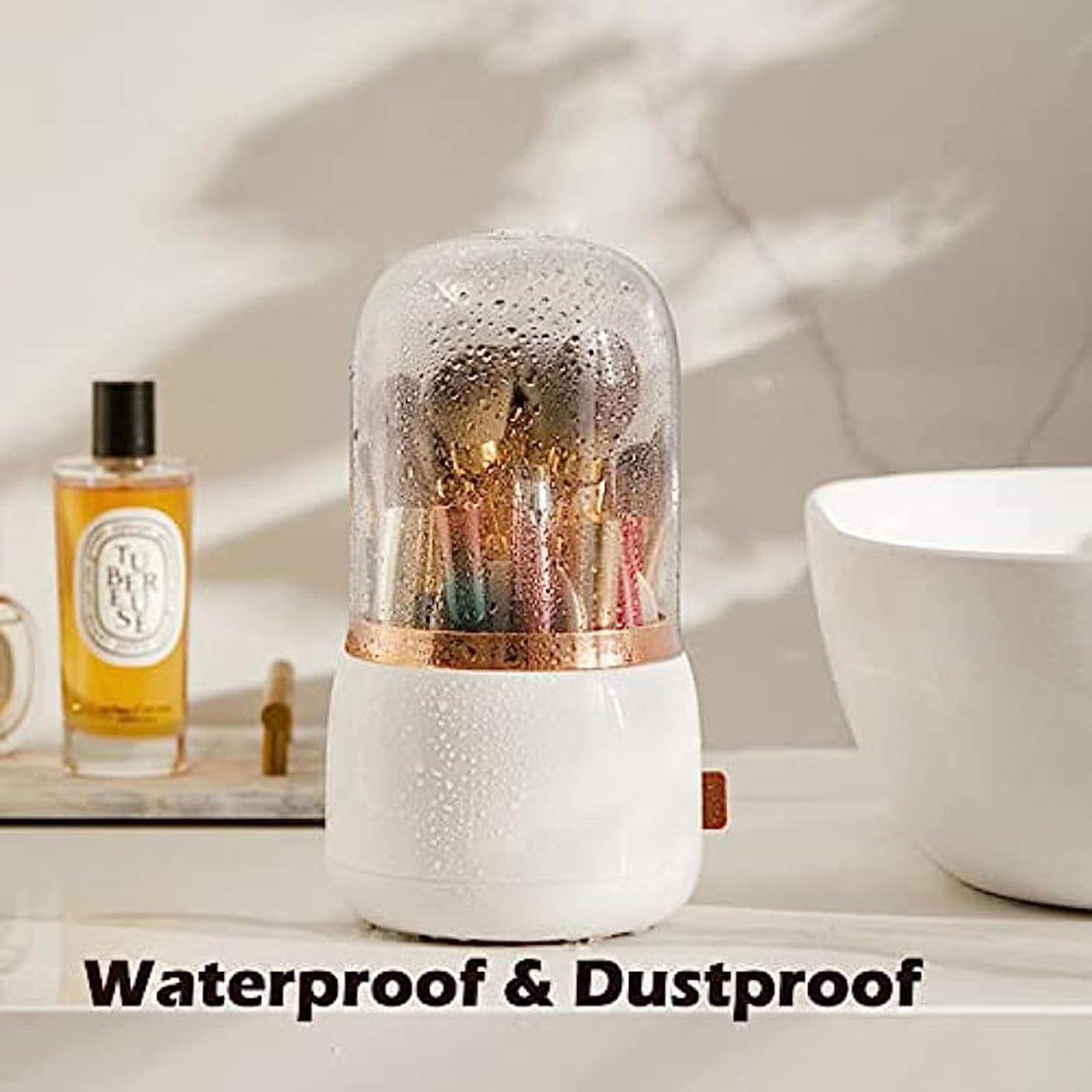 VIDECOR VIDECOR Makeup Brush Holder,360 Rotating Acrylic Makeup Brush Organizer with Lid,Spinning Makeup Storage Container,B