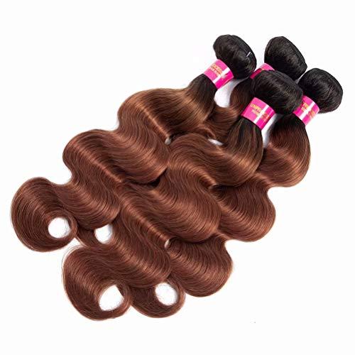 FEEL ME Brazilian Body Wave Ombre Hair Bundles Unprocessed Virgin Human Hair Extensions Ombre Brown Brazilian Hair 3 Bundles Deals Ombre Human Hair Bundles (1b/30, 10 12 14 inch)