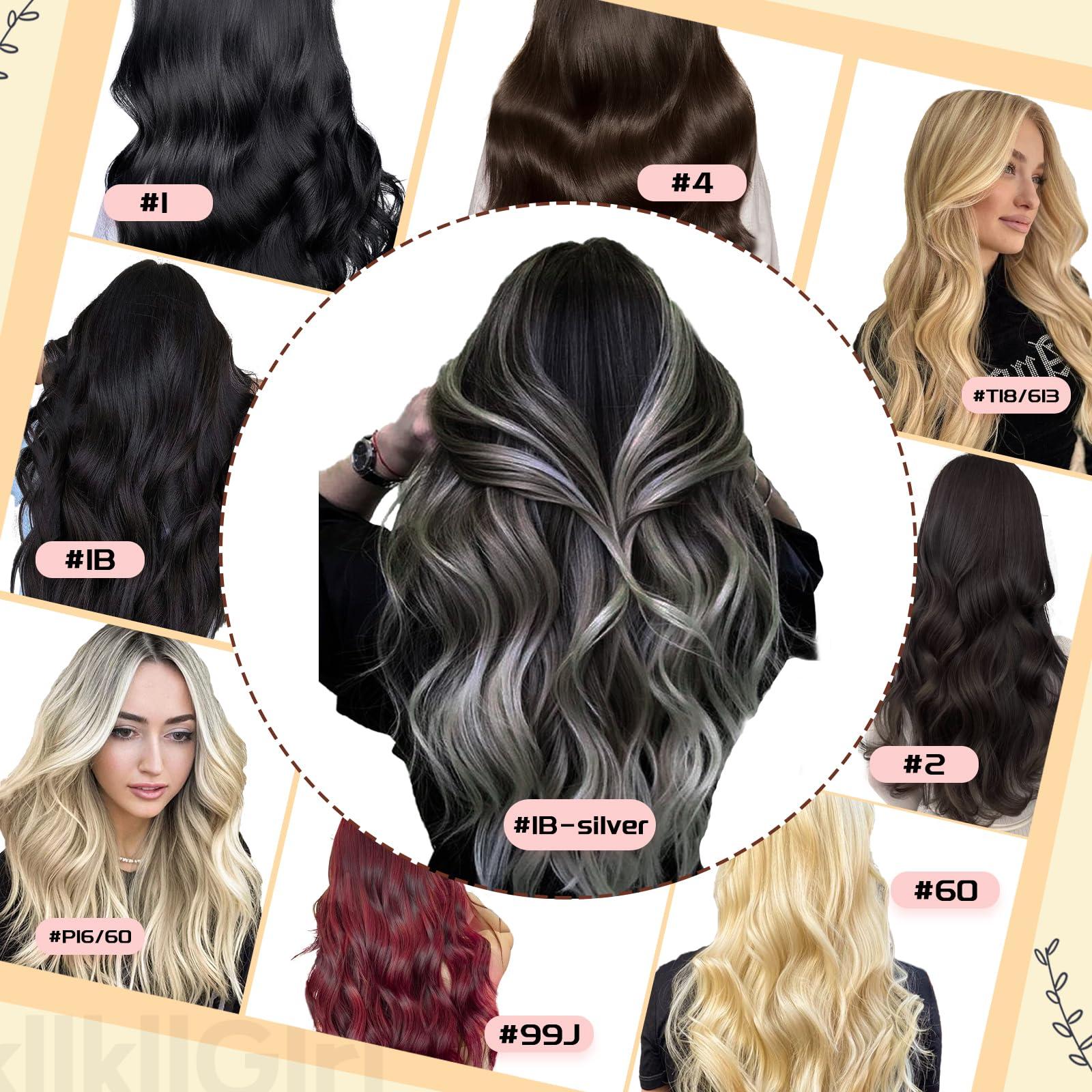 KiiKiiGirl KiiKiiGirl Micro Link Virgin Remy Hair Extensions Human Hair 16inch Microlink Beads Hair Extensions Human Hair Micro Loop Hair Extensions Real Human Hair #1B/Silver Natural Black to Silver 50G/Pack