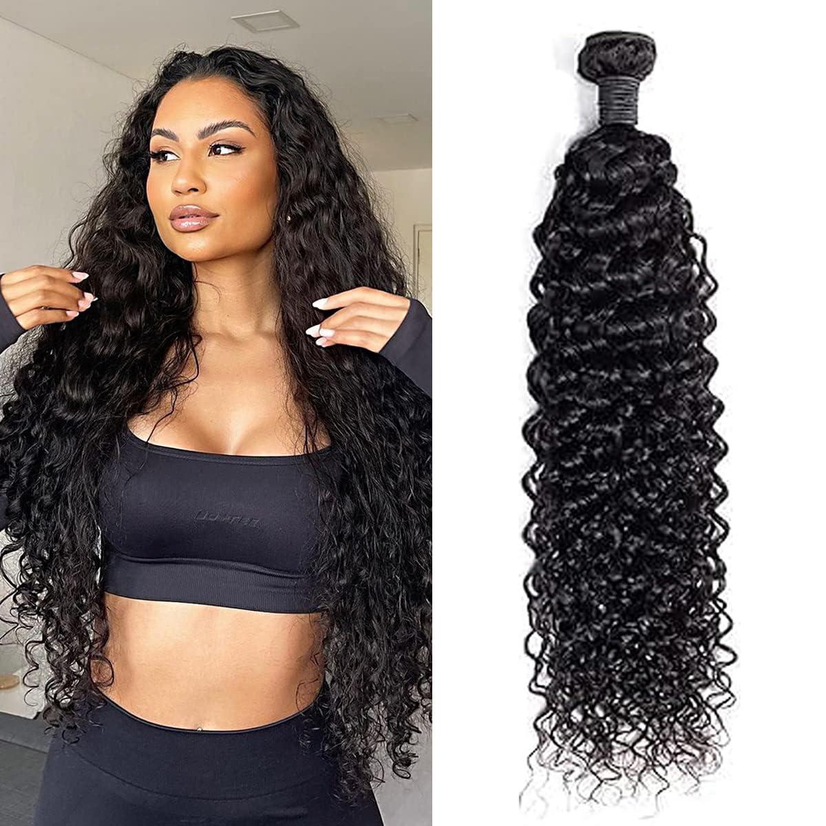 SINGLE BEST SINGLE BEST Human Hair Bundles Water Wave 30 Inch, Premium Deep Wave Bundles Human Hair 1 Bundle, Unprocessed Brazilian Virgin Curly Wet and Wavy Human Hair Bundles, Weave Bundles Natural Color