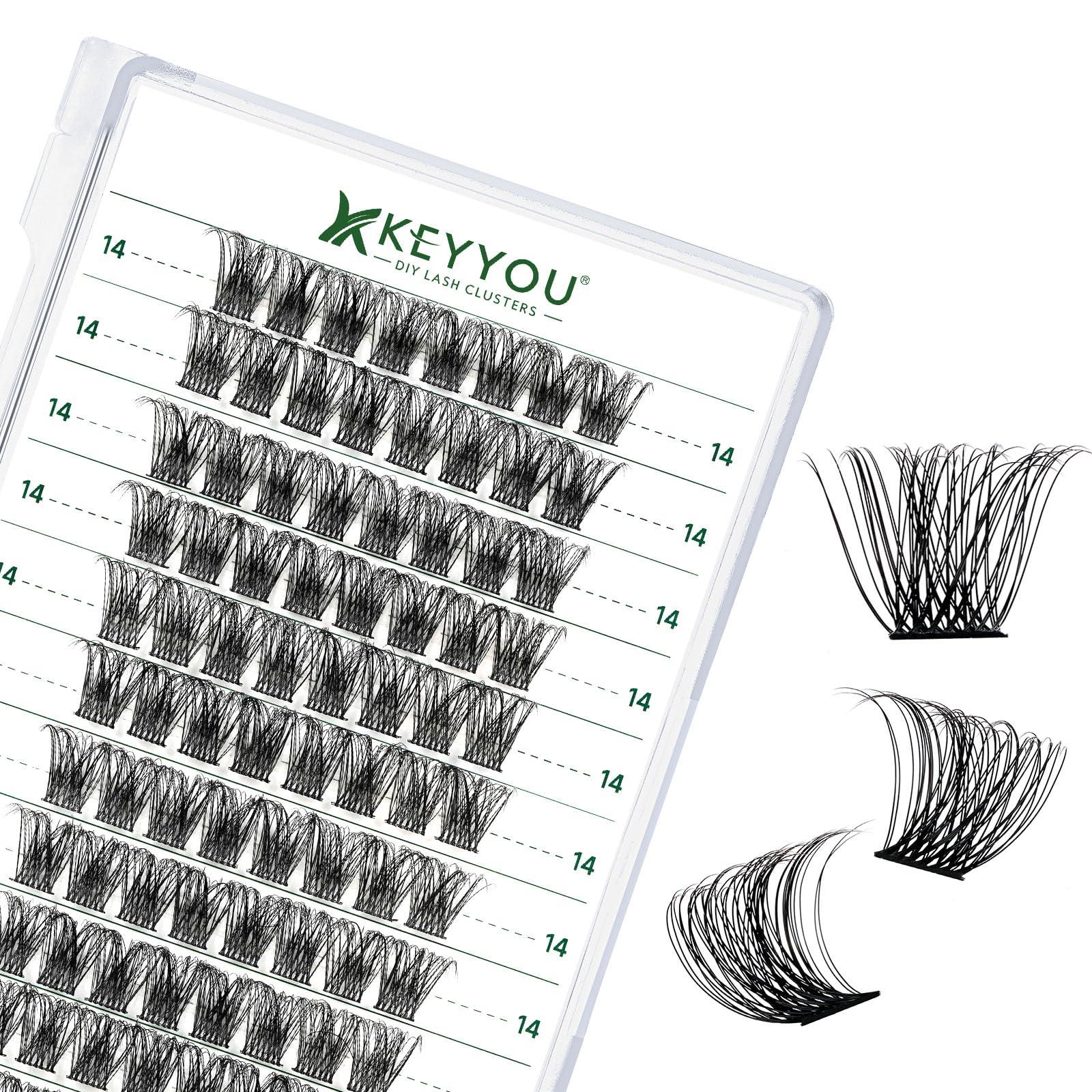 KEYYOU Lash Clusters 96pcs Individual Lashes Y11 D Curl 14mm Cluster Lashes KEYYOU Volume Wispy Lash Extension Soft&Comfortable Easy DIY at Home(Y11 D-14mm)