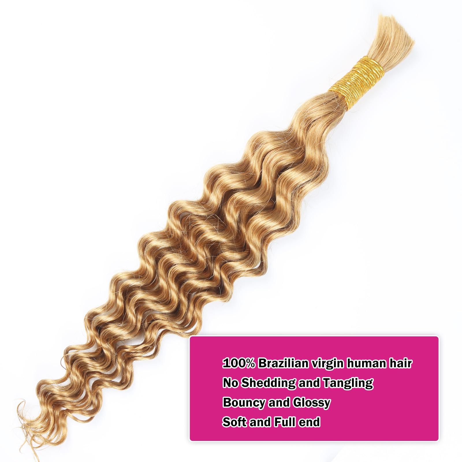 RESACA RESACA Deep Wave Bulk Human Hair for Braiding 22 Inch 50g 1 Bundle Boho Braids Human Hair Water Wet and Wavy 100% Unprocessed Brazilian Virgin Hair Extensions Kinky Curly #27