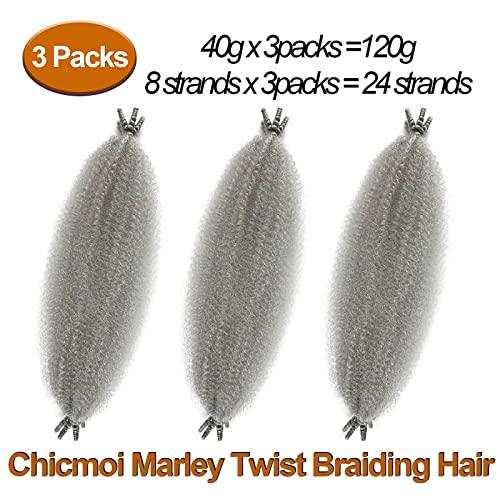 Chicmoi Spring Twist Hair Gray Marley Twist Braiding Hair 16 Inch Springy Afro Twist Hair for Faux Locs Passion Twist Hair Distressed Butterfly Locs 3 Pack Grey Crochet Hair for Black Women (16in 3P Gray)