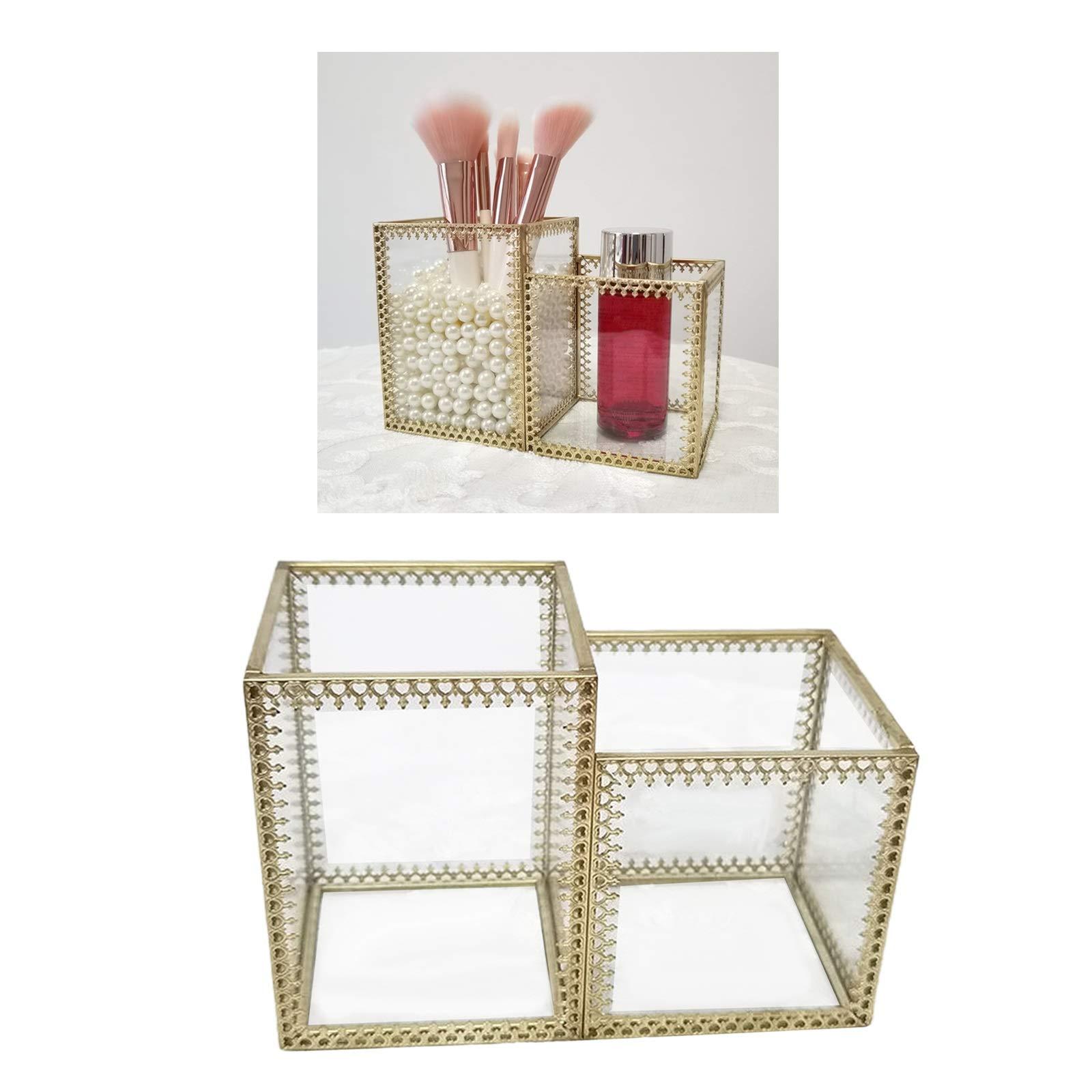 UPGENT UPGENT Cosmetic Skincare Organisers Golden Frame Cosmetic Storage Box Desktop Lipstick Glass Jewelry Classification Storage Makeup Brush Organizer Holder Makeup Display Case