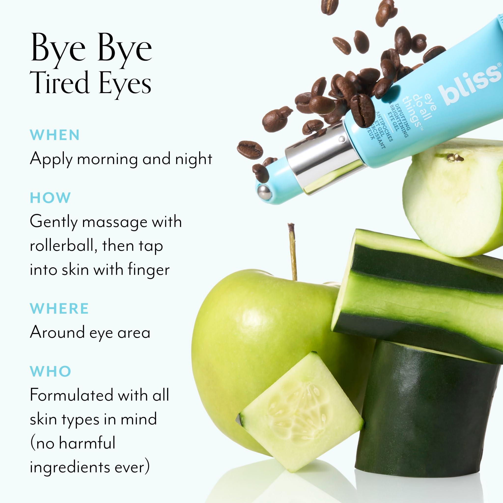 Bliss Bliss Renew & Smooth Night Face Serum- AHA Glycolic + Polyhydroxy Acid + bliss Eye Do All Things Hydrating Eye Gel Depuff & Brighten Straight-from-the-Spa
