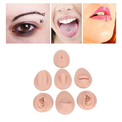 Dioche Soft Silicone Flexible Model Body Part Displays Set, Body Piercing Practice Model Simulation Ear Eye Nose Mouth Tongue and Belly Button Model for Novice Piercer (Medium Fleshcolor)
