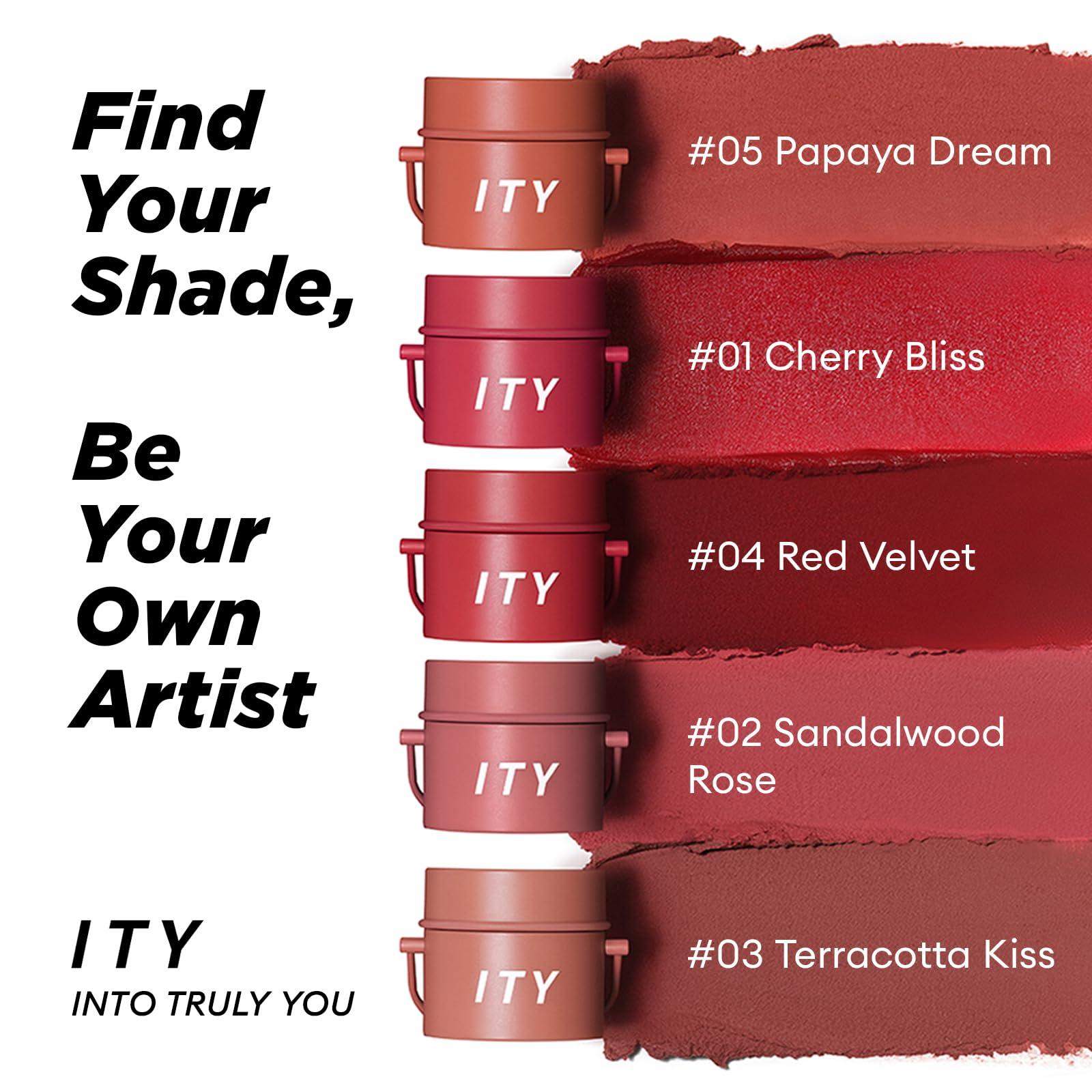 ITY ITY Velvet Matte Finish Lip Stain-Mousse Textured Pudding Pot Lip Clay with Brush, Nude Shade, Dual-Use as Lipstick and Blush, Conceals Lip Lines, Rich Pigment, 0.21 oz (6g) in Sandalwood Rose