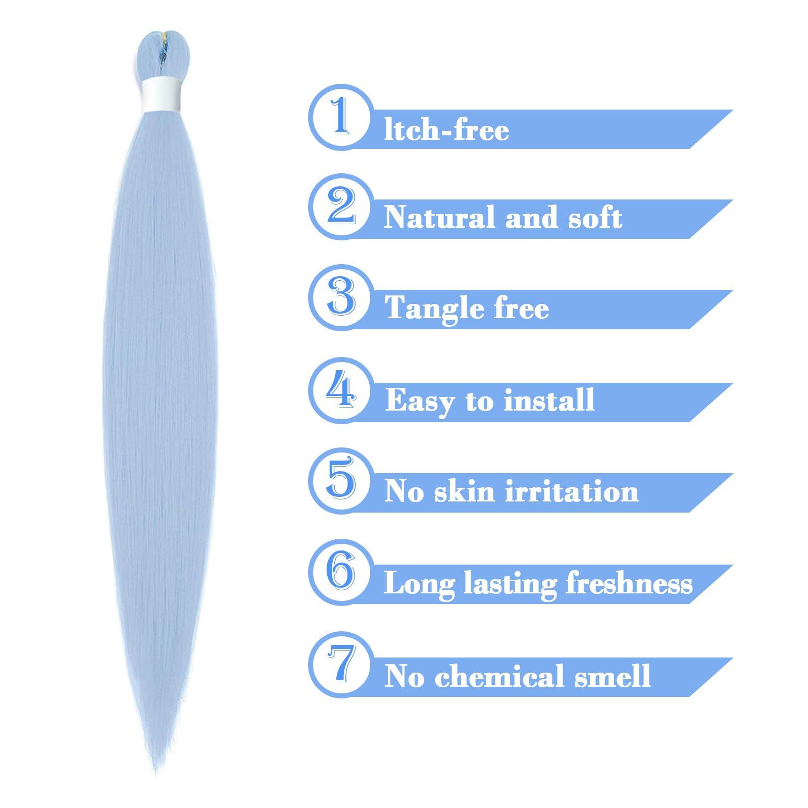 Savasana Baby Blue Pre stretched Braiding Hair, 26 Inches Box Braids Hair Extensions, 6 Packs Yaki Texture Braiding Hair Pre stretched