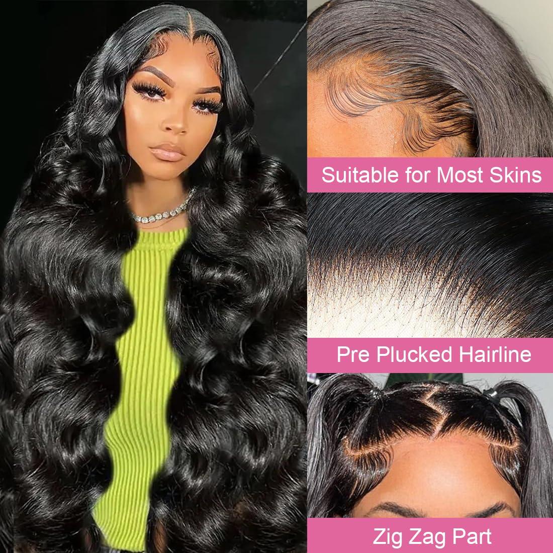 WXG 26 Inch 13x6 Body Wave Lace Front Wigs Human Hair Pre Plucked HD Transparent Lace Frontal Glueless Wigs Human Hair with Baby Hair for Women