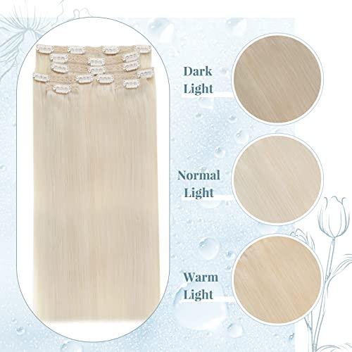 RUNATURE Blonde Hair Extensions Clip in Human Hair Highlighted Platinum Blonde Real Clip in Human Hair Extensions #18P60 and #60 14 Inch 105g