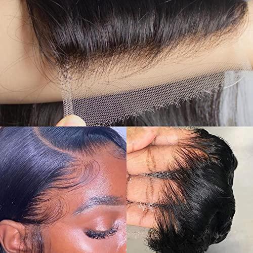 Shuochuang Straight Lace Closure Human Hair 4x4 Free Part Real HD Lace Brazilian Remy Hair Closure Natural Black (16inch)