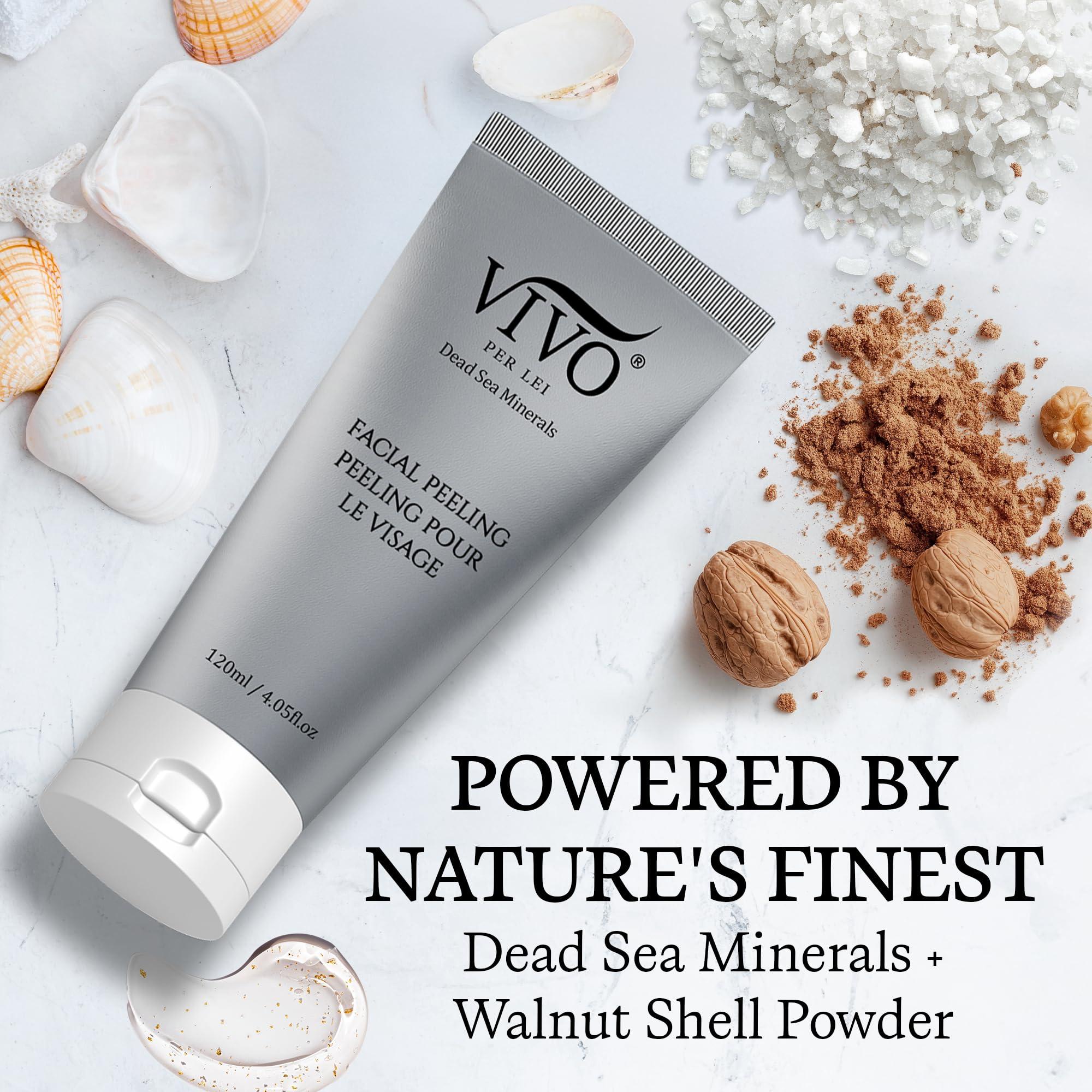 Vivo Per Lei Vivo Per Lei Facial Peeling Gel - Face Peel Containing Dead Sea Minerals and Nut Shell Powder - Exfoliating Gel And Blackhead Remover (Pack of 2) Includes 2 Travel Facial Peel tubes