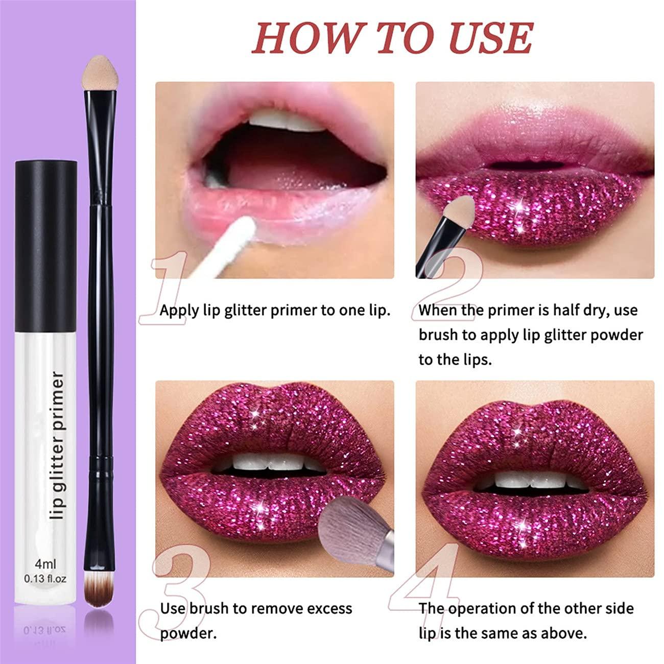 LELEBEAR LELEBEAR Glitter Lip Gloss Set, 4 Colors Diamond Glitter Metallic Lipstick Waterproof and Stain Resistant Lip Balm with Lip Gloss and Brush (Cool colors, Medium)