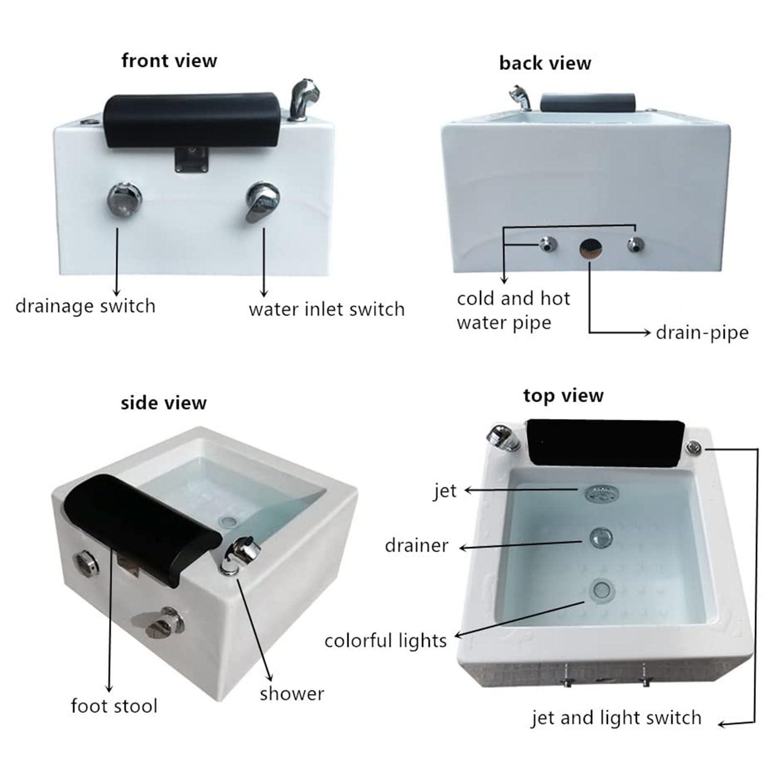 HTIANMM Acrylic Spa Footbath Nail Salon Pedicure Footbath Barrel deep Foot Bath Spa with Massage Special for Hotel Foot Bath Club Sturdy Acrliy Tubs for Soaking Feet Foot Bath Basin