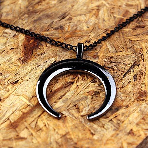 Doubnine Doubnine Black Crescent Necklace Chain Double Horn Pendant Gothic Punk Steampunk Women Fashion Halloween Accessories