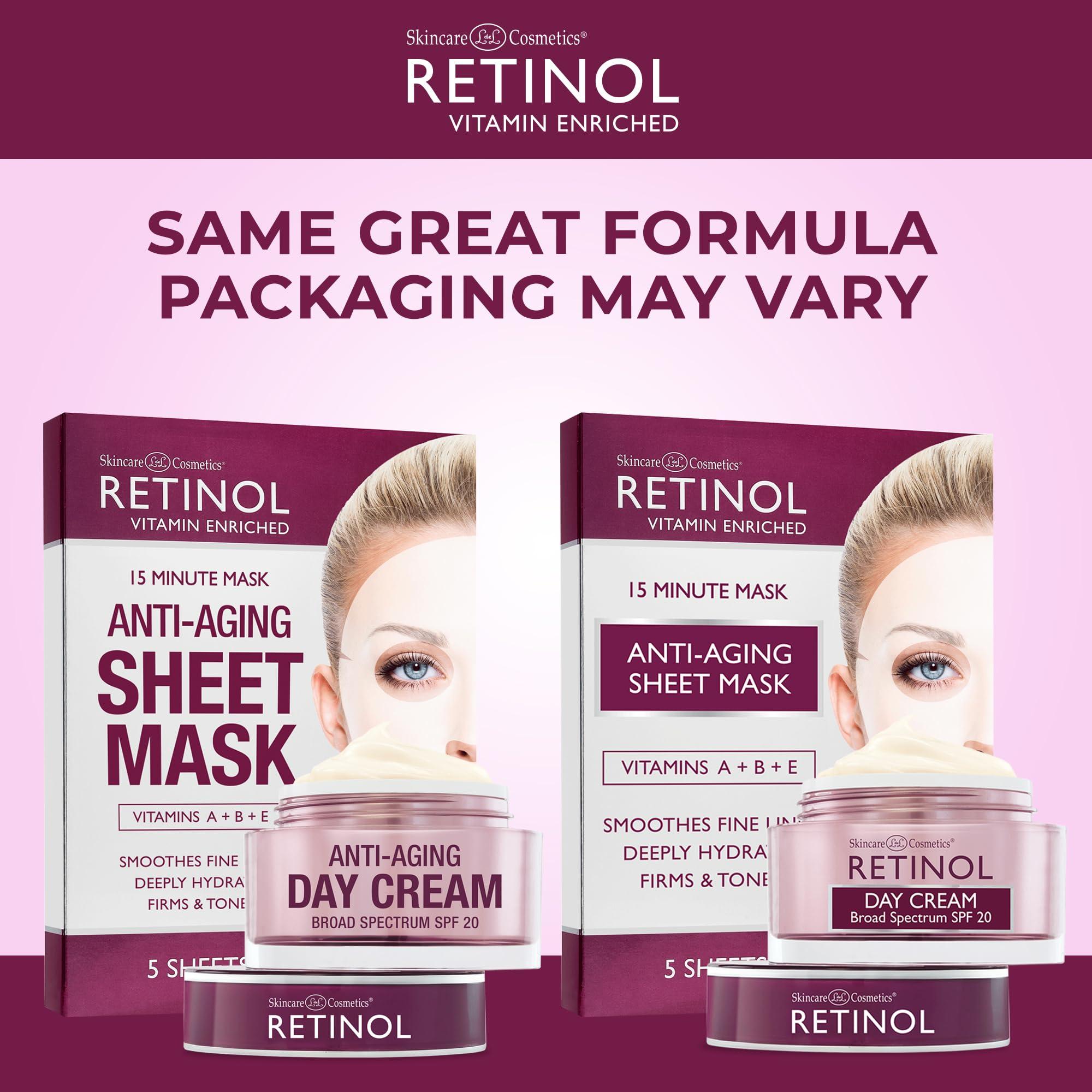 Retinol Retinol Anti-Aging Day Cream Broad Spectrum SPF 20 Moisturizes & Reduces Look of Fine Lines Anti-Aging Sheet Mask Hydrating Vitamin-Enriched 15 Minute Treatment With Collagen