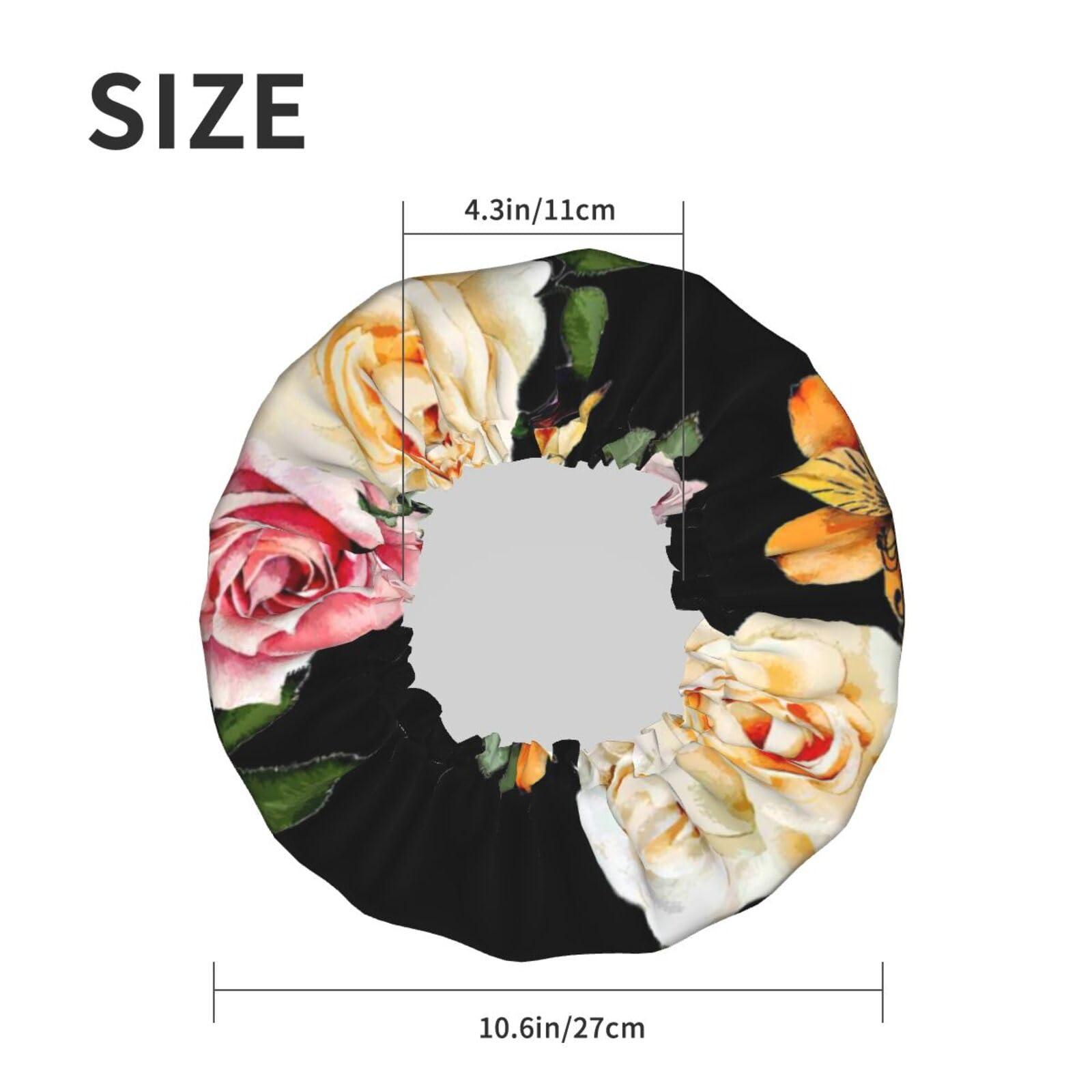 WURTON WURTON Cream Shabby Rose Flower Print Soft Shower Cap for Women, Reusable Environmental Protection Hair Bath Caps