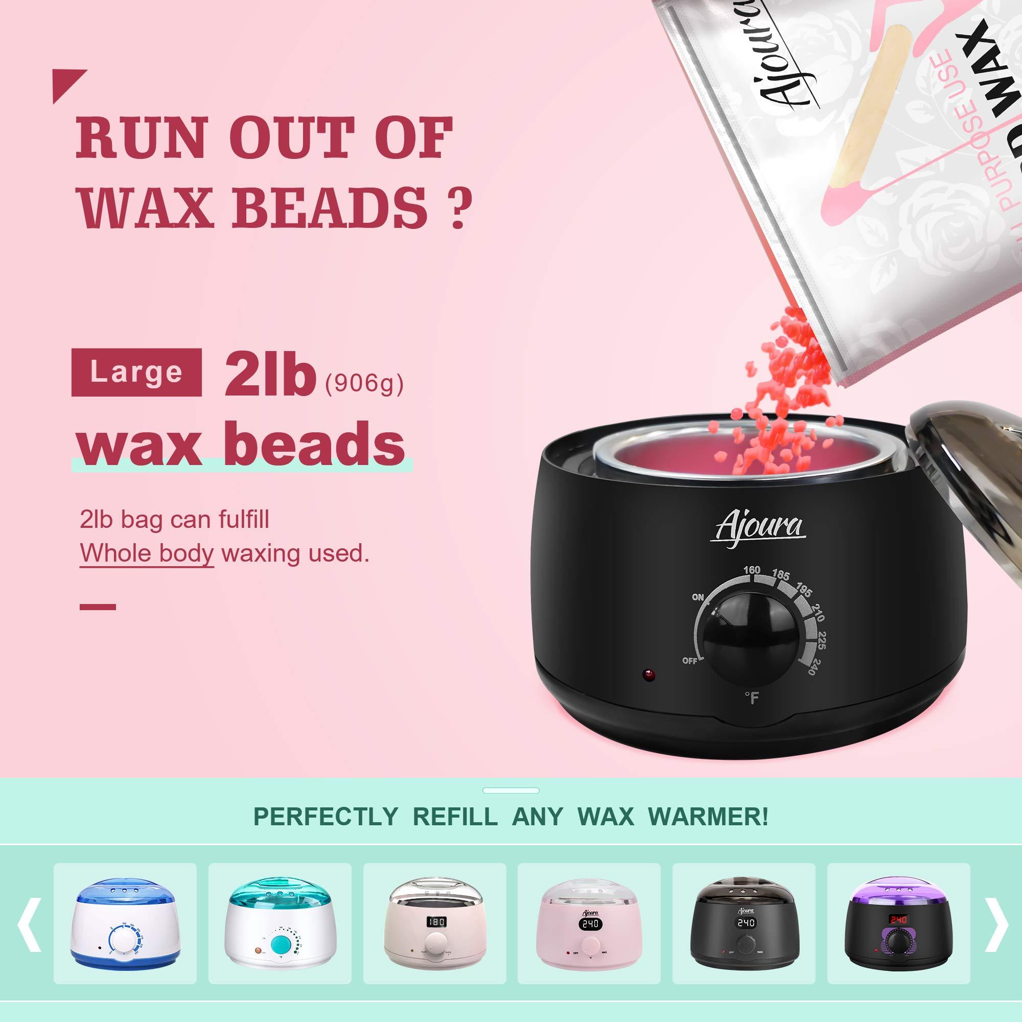 Ajoura Ajoura 2lb Hard Wax Beads, All-purpose Wax Beans for Sensitive Skin, Large Area Coarse Hair Removal, Refill Bag for Brazilian Bikini, Face, Eyebrows, Underarms, Arms, Chest, Back, Legs, Women Men