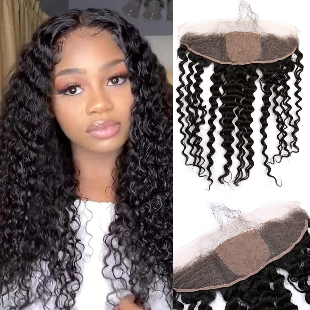 sent hair Sent Hair One Donor Top Grade 13x4 Silk Base Lace Frontal Closure Human Hair with Baby Hair Curly Wave Brazilian Virgin Hair Closure Free Part Natural Color Bleached Knots 18 inch