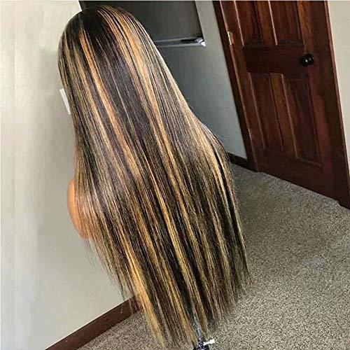 QUINLUX WIGS QUINLUX HAIR Highlight 13x6 Deep Part Lace Front Human Hair Wig 1B 27 Ombre Honey Blonde Brazilian Straight Human Hair Wigs Pre Plucked With Baby Hair for Women 150 Density 14 Inch