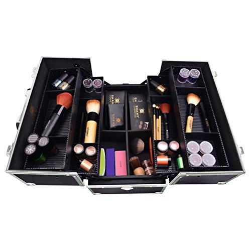 SHANY SHANY Essential Pro Makeup Train Case Cosmetic Box Portable Makeup Case Cosmetics Beauty Organizer Jewelry storage with Locks, Multi Compartments Makeup Box and Shoulder Strap - Jet black