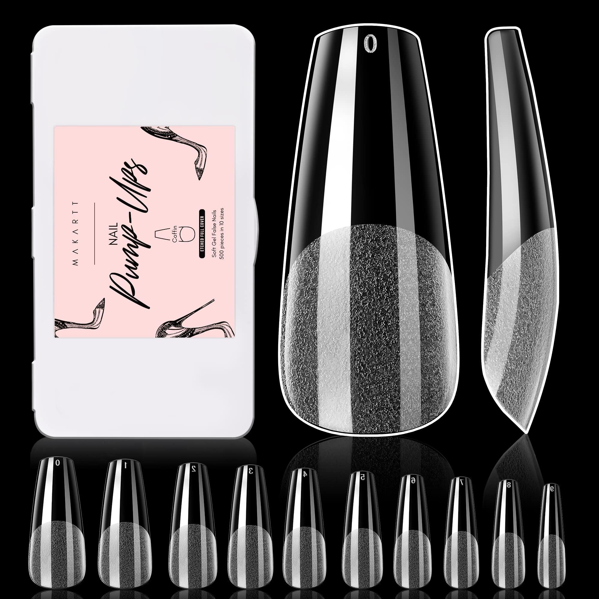 Makartt Makartt Nail Stand Hand Rest for Nails, Nail Hand Rest Manicure Supplies Bundle 500Pcs Soft Gel Full Cover Nail Tips, Medium Coffin Clear Fake Nail Tips
