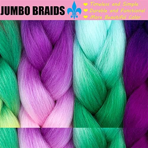 STREJHYT 5 Pcs Rainbow Shadow Braiding Hair 24 Inch Jumbo Braids For Braiding Weave Box Braids Hair Extensions Pink Purple Blonde B2 24inches 1Pcs/Lot