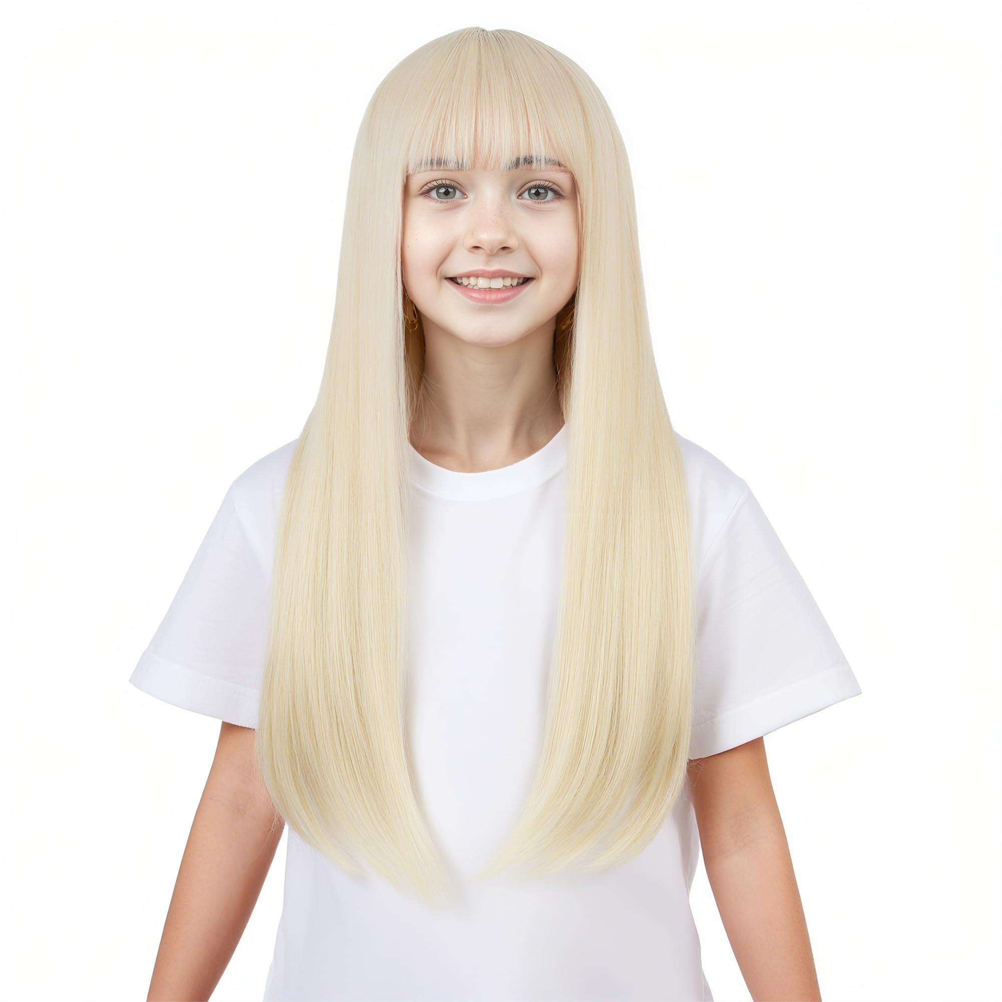 Ufindcos Ufindcos Kids Blonde Wig with Bangs Girls Long Blonde Wig Child Light Blonde Wig Blond Wigs for Kids Girls Synthetic Wig with Wig Cap