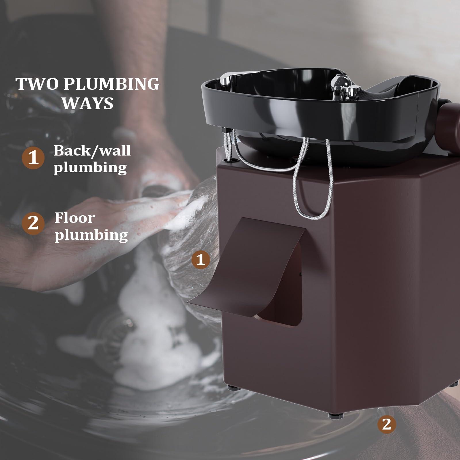 OmySalon OmySalon Shampoo Backwash Unit with Black Porcelain Bowl, Salon Sink Hair Wash Chair Shampoo Station, Barbershop Beauty Spa Massage Hairdressing Equipment