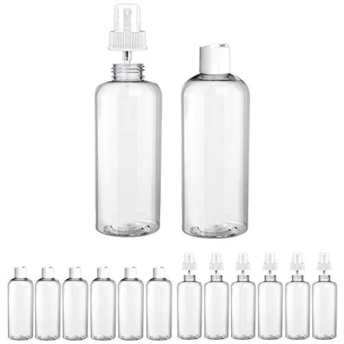 AllTopBargains AllTopBargains 12PC Empty Plastic Clear Bottles 100ml Dispensing Cap Spray Mist Travel Size TSA