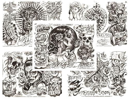 Tattoo Life Boog Gangsta Style Tattoo Flash Set 5 Sheets With Linework, Gangster, 11x14" 3