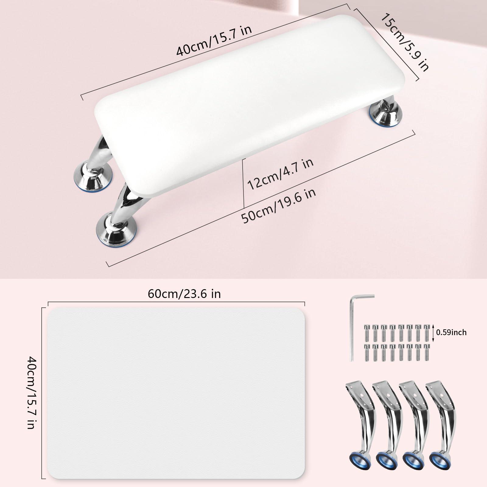 LIONVISON Nail Arm Rest for Acrylic Nails with Nail Table Mat, Microfiber Leather Nail Hand Rest Cushion for Nails, Soft Hand Pillow Footstool with Foldable Nail Art Hand Rest Pad for Nail Tech Use (White)