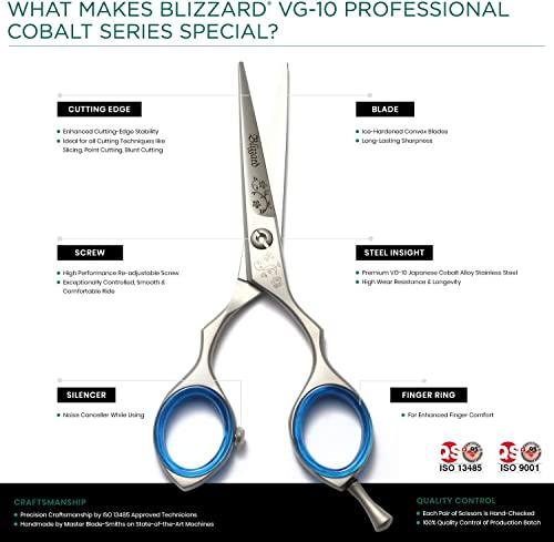 Blizzard Blizzard Professional Hair Cutting Scissors – 5 inch VG10 Cobalt Haircut Shears with Razor Sharp Blades - Matt Finish Barber Hairdressing Travel Case for Salons & Home Use