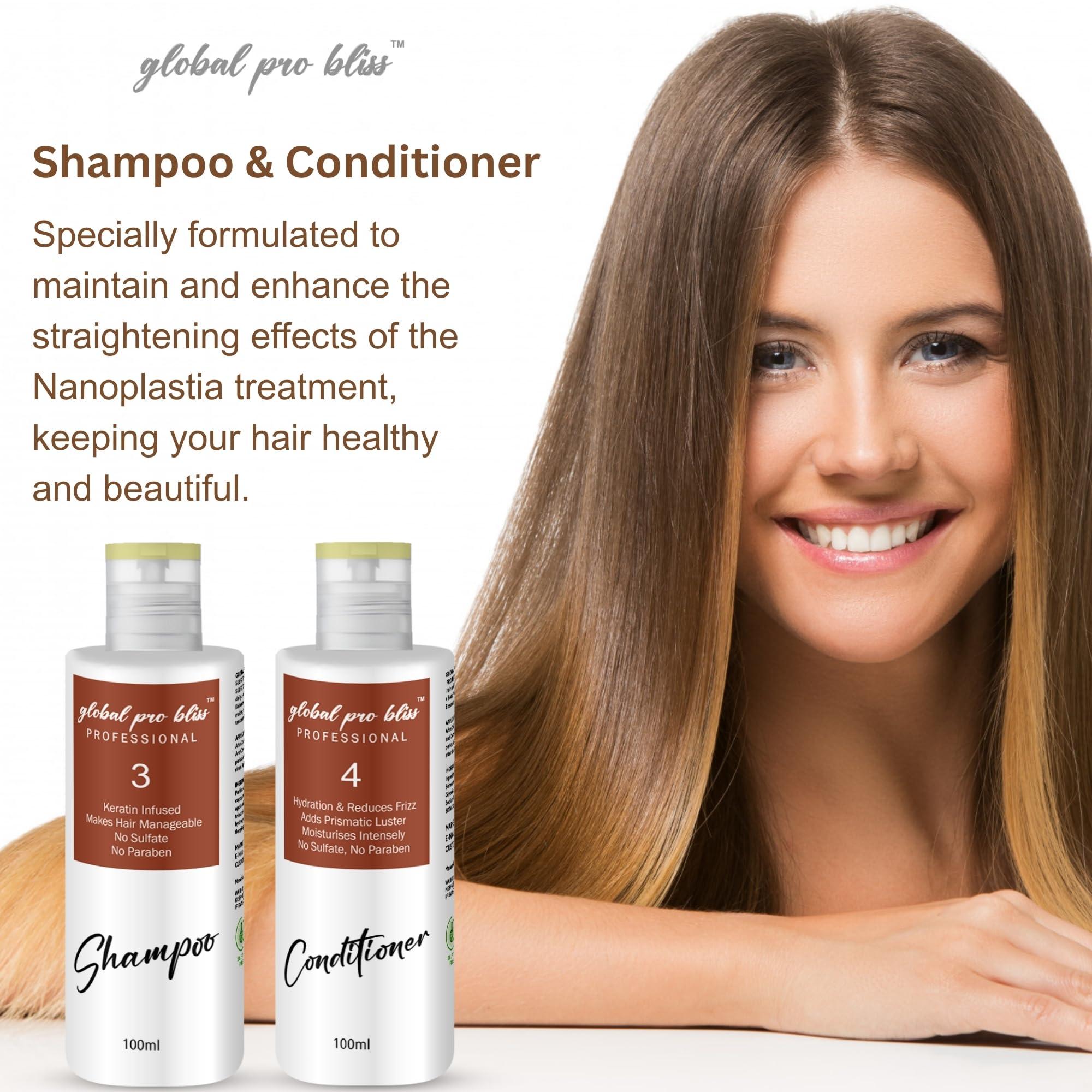 global pro bliss Global Pro Bliss Professional Supreme Nanoplastia Smoothing & Straightening Hair Treatment Pack of 4 | Includes Clarifying Shampoo, Treatment, Shampoo, & Conditioner | keratina para alisar el pelo