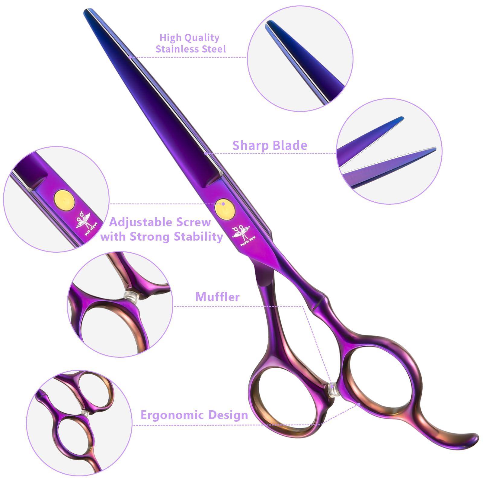 PURPLEBIRD PURPLEBIRD Hair Cutting Scissors Kit, Professional Barber Scissors Hairdressing Shears Set with Stainless Steel Hair Scissors Thinning Scissors for Men Women Pet 10 Pcs Purple