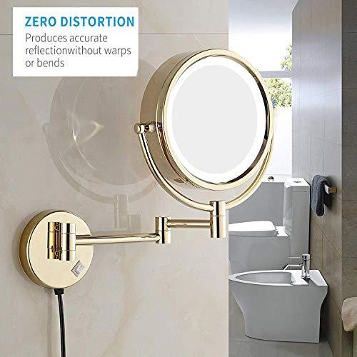 ROWITA ROWITA Wall Mounted Makeup Mirror 3X Magnification, Magnifying Vanity Mirror with LED Lights, Flexible Gooseneck, and Locking Suction, Extendable Arm,for Girls (Color : Gold)