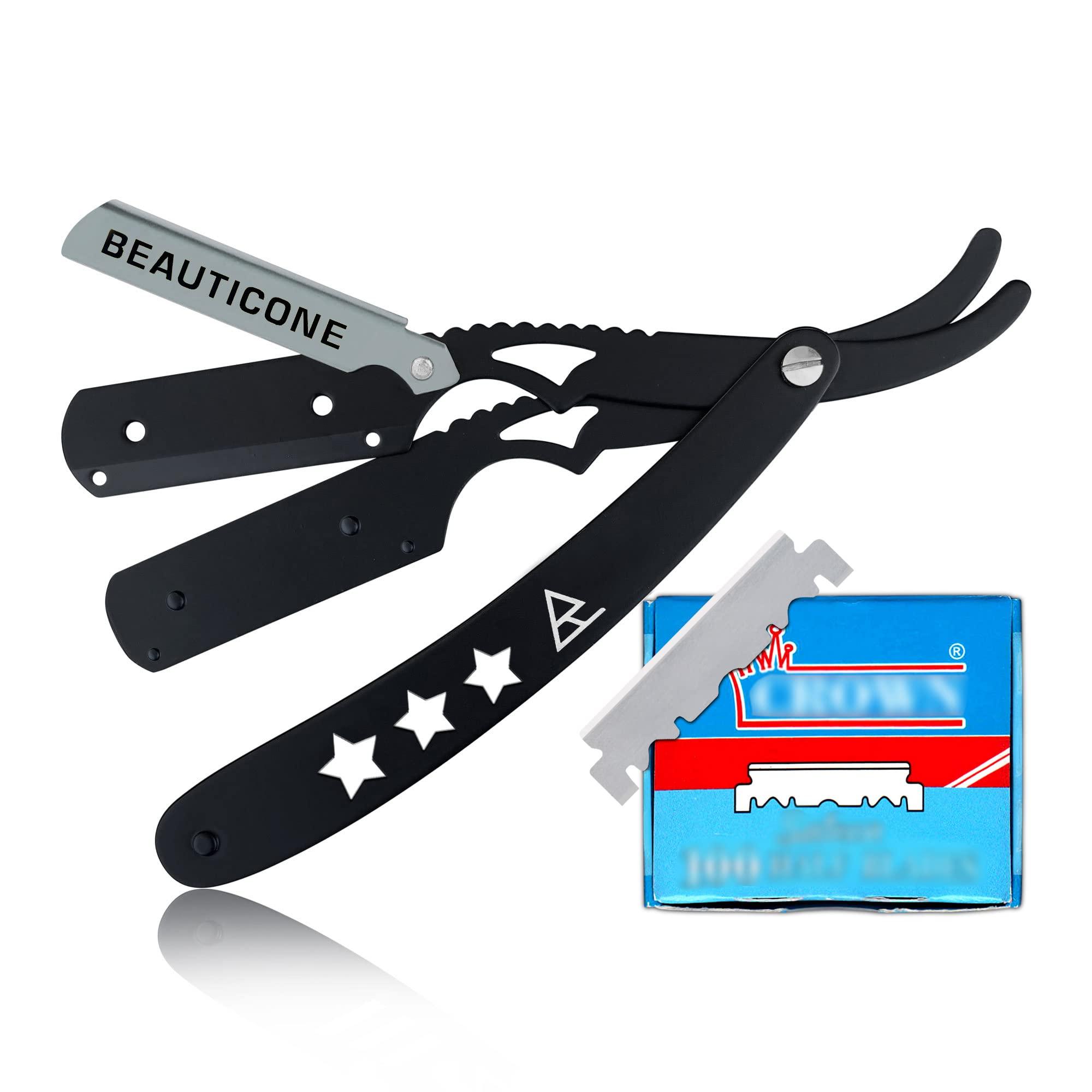 BEAUTICONE Straight Edge Razor for Men, Professional Straight Blade Men's Razors, Barber Shaving Knife for Beard, Single Edge Cutthroat Stainless Steel Razor (SwingLock)