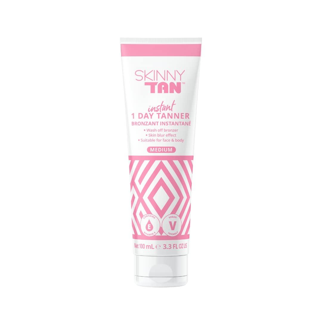 Skinny Tan SkinnyTan 1 Day Instant Tanner - Self Tanning Lotion for Face and Body - Skin-Perfecting Coverage with Delicious Scent - Easy Rinse - Medium - 3.3 oz