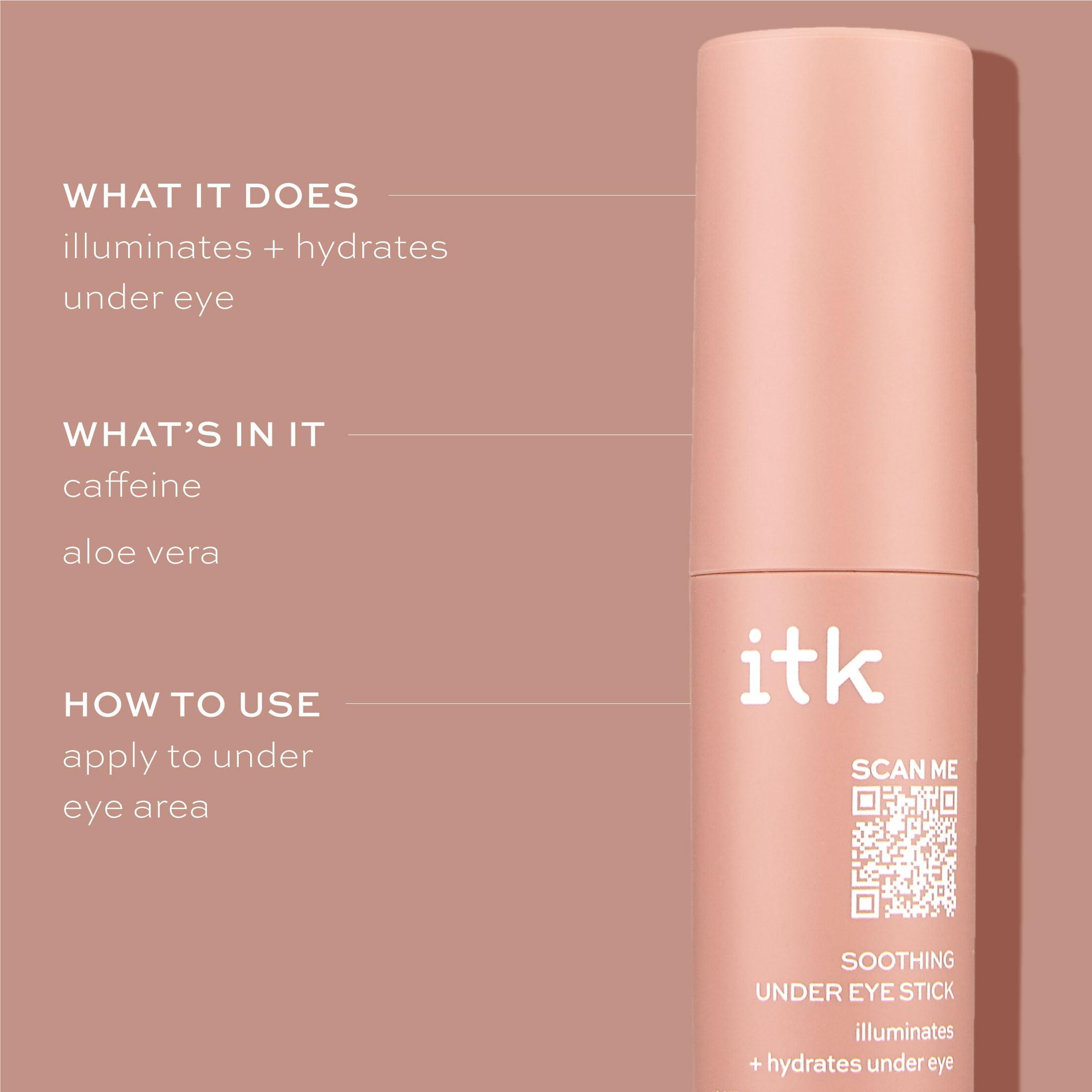 ITK ITK Skincare Caffeine + Aloe Vera Under Eye Stick Balm - Moisturizer for Fine Lines and Wrinkles - Under Eye Treatment Soothes Redness and Hydrates, Brightens, and Soothes Puffy Eyes - 0.5 oz. Stick