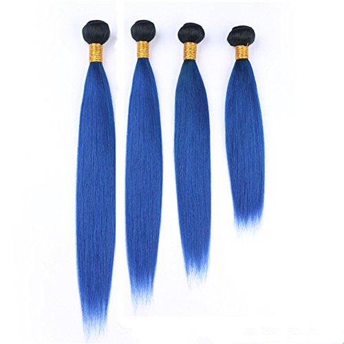 Tony beauty hair Tony Beauty Hair Dark Blue Ombre Virgin Indian Human Hair Bundles Deals 4Pcs with Lace Closure Piece 4x4 Silky Straight #1B/Blue Ombre Virgin Hair Weft Extensions 5Pcs Lot (24 26 28 30+22)