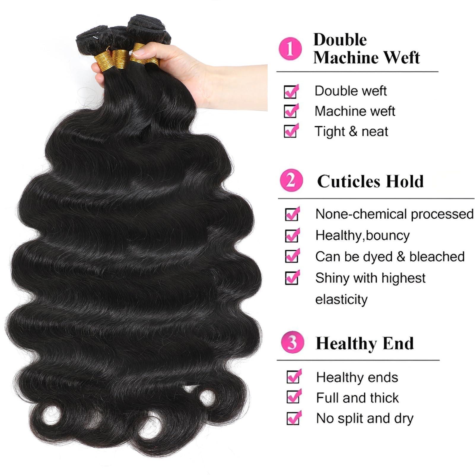 Chikamlty Long Bundle 32 Inch Human Hair Bundles Body Wave 1 Bundle Brazilian Virgin Hair Bundles Body Wave One Bundle Natural Color Hair Extension Single Bundle