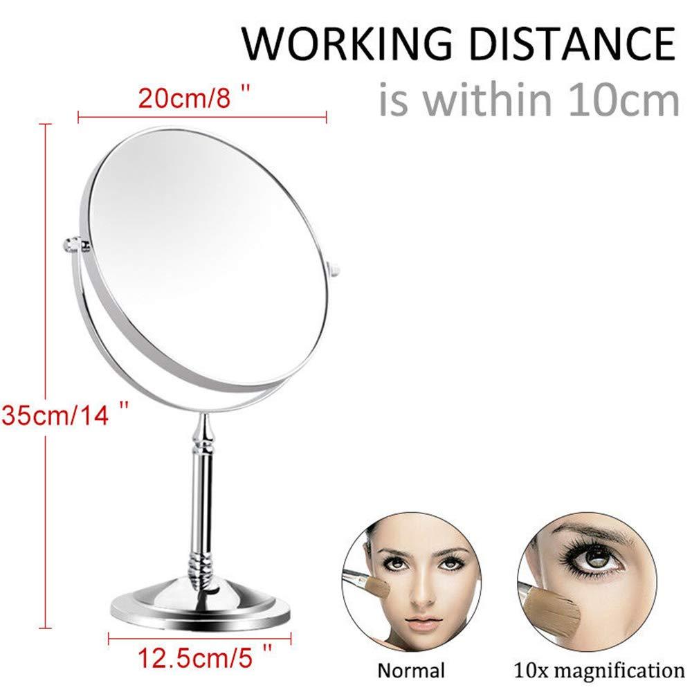 QQAMOGNNK QQAMOGNNK 8 Inch Double Sided Standing Makeup Mirrors, Magnification & Regular Professional 360 Rotating Brass Vanity Cosmetic Mirrors,Chrome,10X